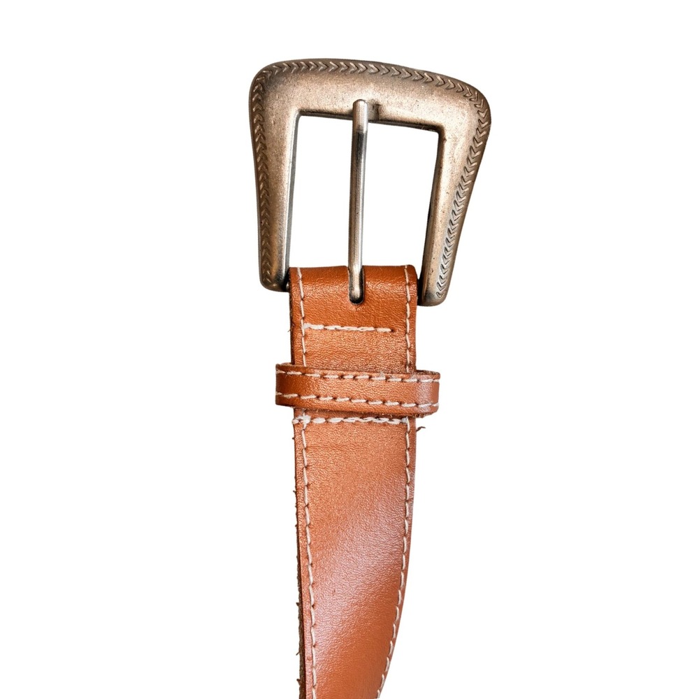 Cognac Brown Tan Camel Genuine Leather Western Belt Silver Buckle Womens Small
